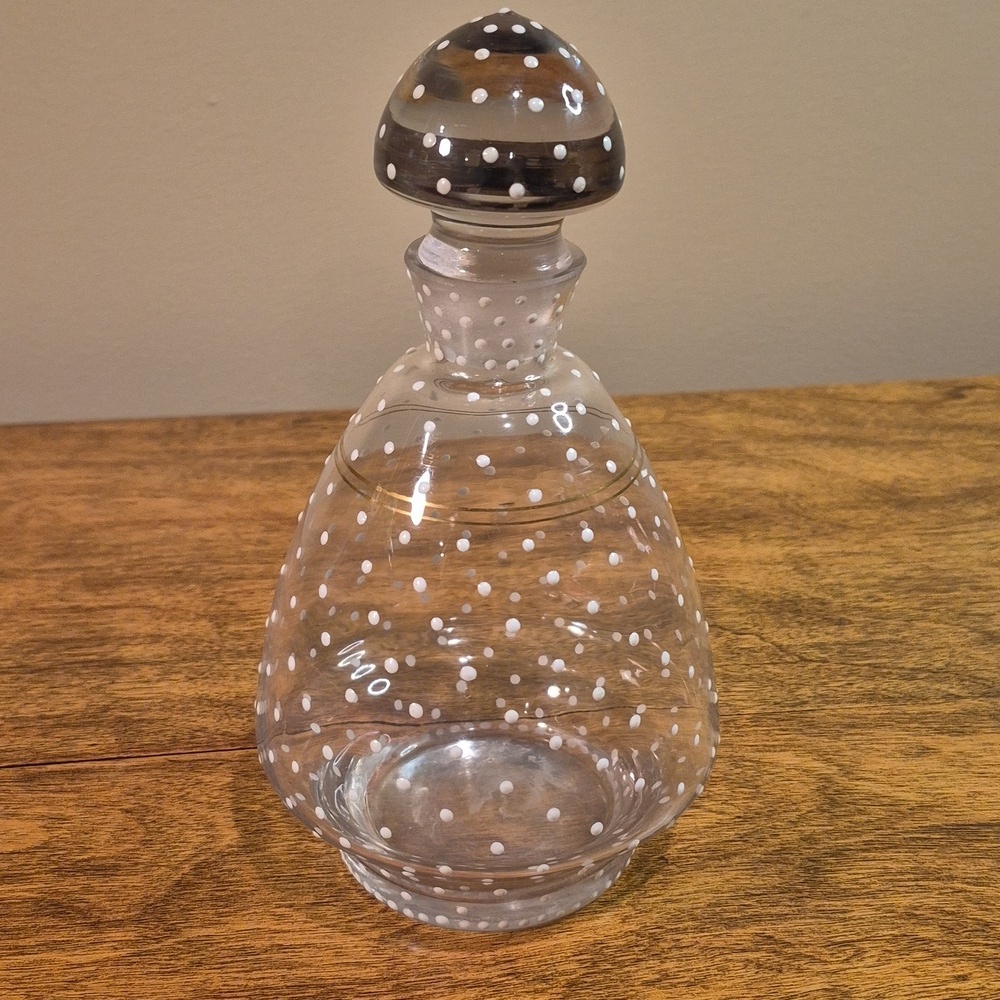 VINTAGE Unique Art Deco Clear Glass Polka Dot Decanter With Matching Stopper - Picture 4 of 16